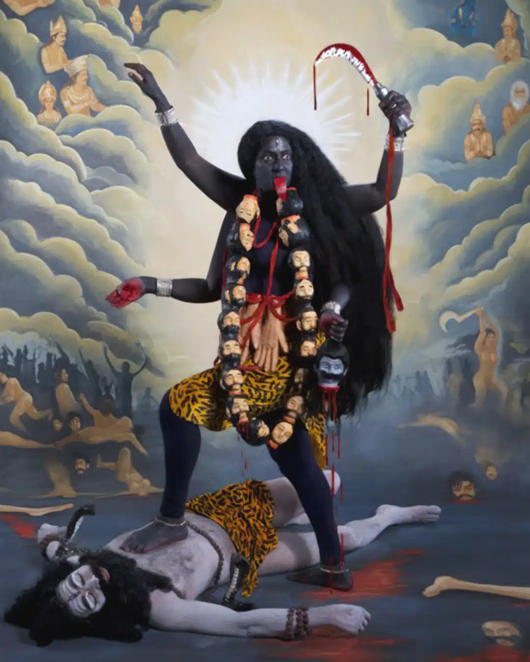 “Kali” (after 1908 Calcutta Art Studio print). Photography by Clay Kelton, Cast is Umesh Maddanahalli and Pushpamala N, 2014. Courtesy of Nature Morte