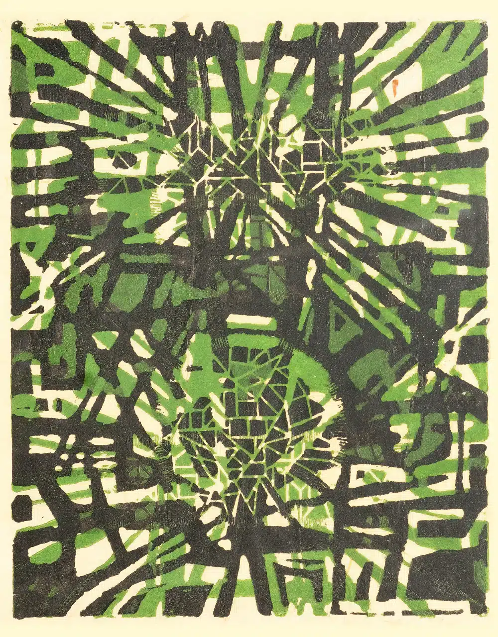 Shaw's prints are marked by simplicity of form and a unique approach to composition. Lalu Prasad Shaw's Linocut, courtesy of the artist and Gallery Art Exposure