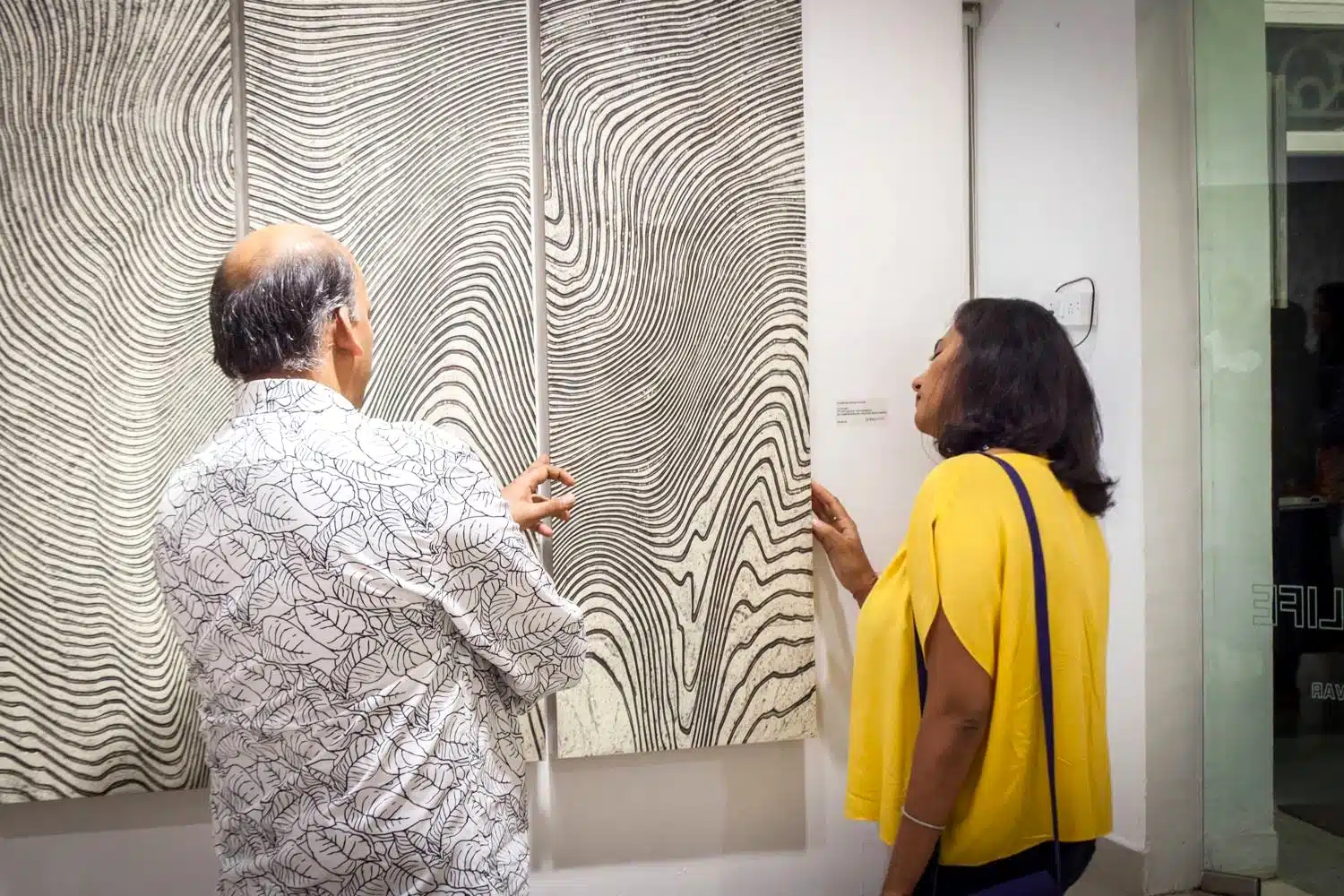 Yuvan Bothysathuvar's canvases on display at Gallery Veda, one of the best places in the city to see contemporary Indian art