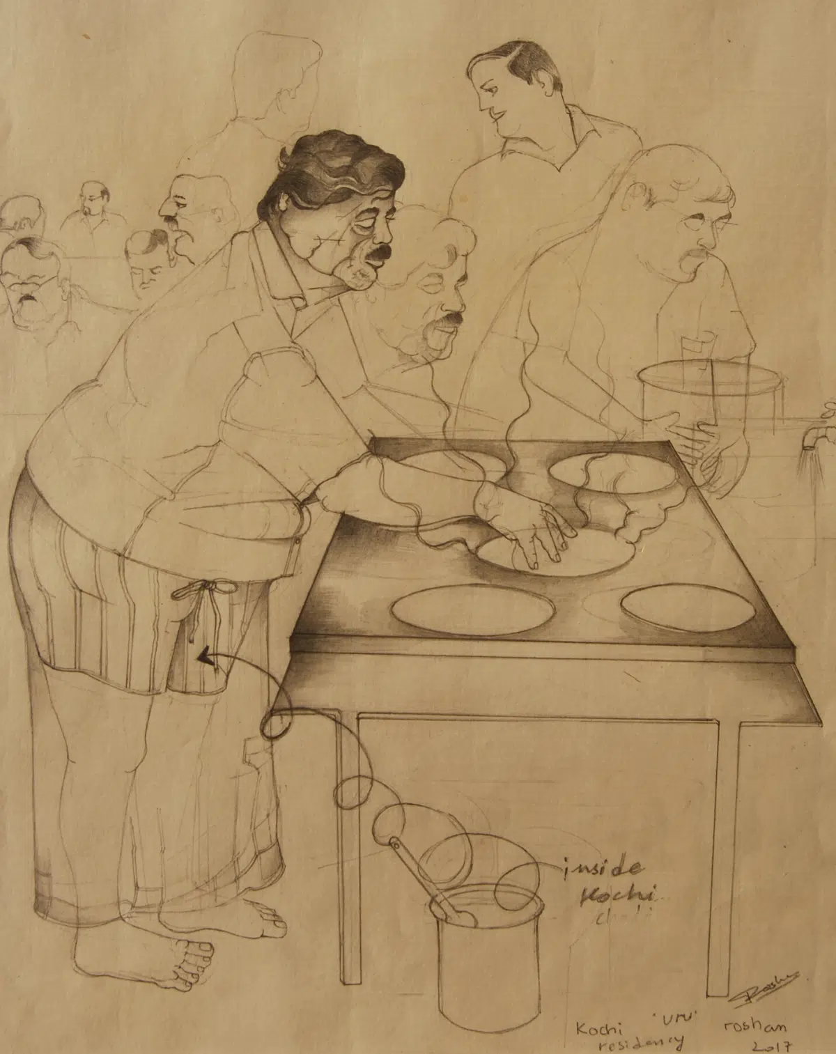 Roshan Chabbria. Masala Dosa in Kochi, 2017. Pencil on Paper. Courtesy of Art Alive Gallery. 