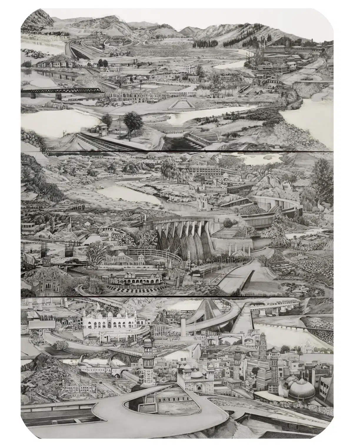 Saba Qizilbash. GT Rd II, Torkham to Lahore, 2020. Graphite on Paper. Courtesy of the artist.