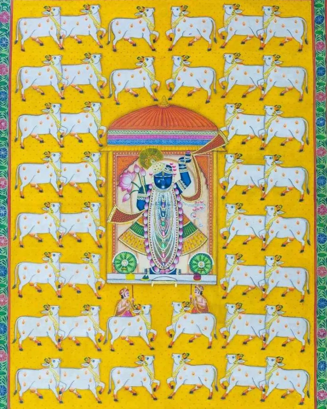 K.M. Singh. Untitled, Year Unknown. Stone Colours on Cotton Fabric. Courtesy of Gallery Ragini. 