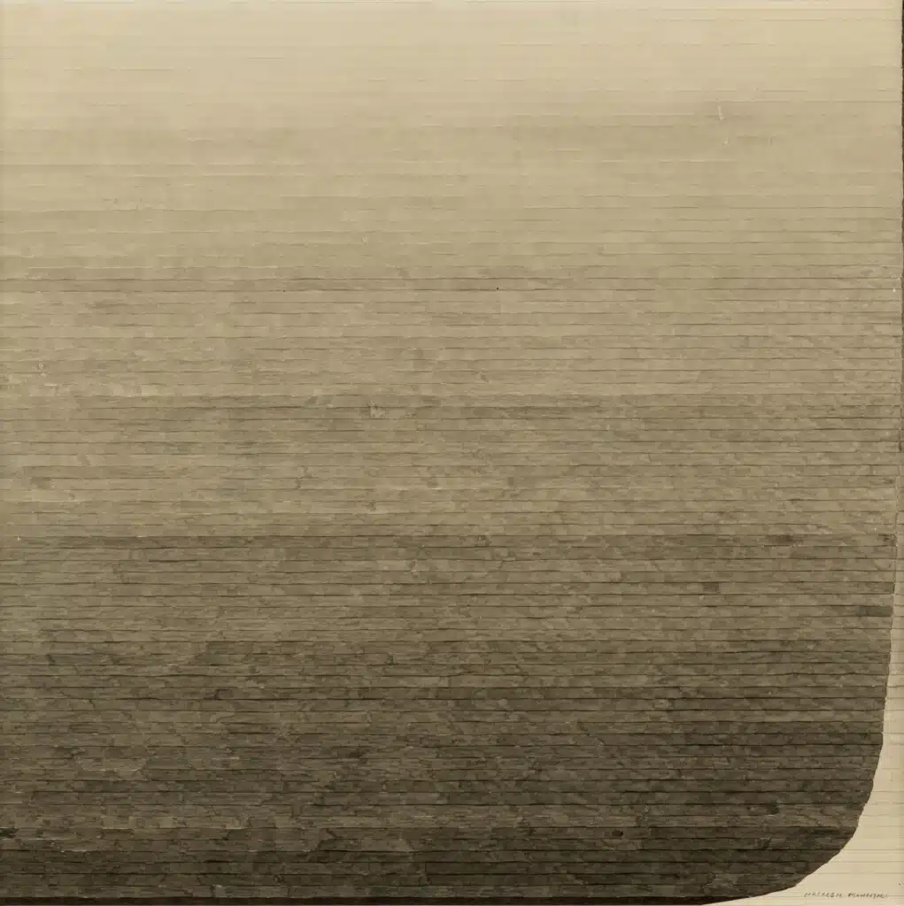 Nasreen Mohamedi, Untitled, 1985. Graphite, gouache and ink on paper. 50cm x 50cm. Courtesy of Vadehra Art Gallery and Glenbarra Art Museum